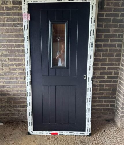 EXTERNAL BLACK COMPOSITE DOOR WITH WHITE FRAME 966X1993MM #1230