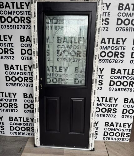 BLACK COMPOSITE LEVER HANDLE DOOR WITH WHITE FRAME 870X2065MM #1834