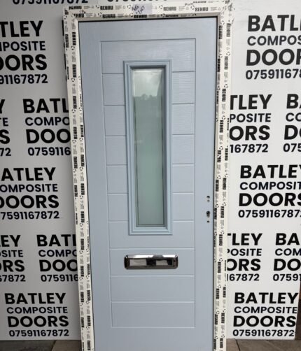 DUCK EGG BLUE EXTERNAL COMPOSITE DOOR LEVER HANDLE WITH WHITE FRAME 886X2067MM #1929