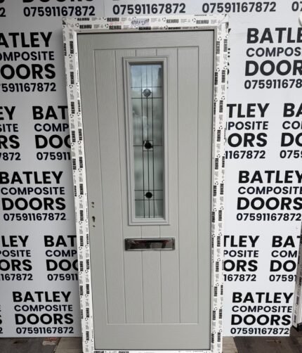 PEARL GREY EXTERNAL COMPOSITE DOOR LEVER HANDLE WITH WHITE FRAME 890X2050MM #2021