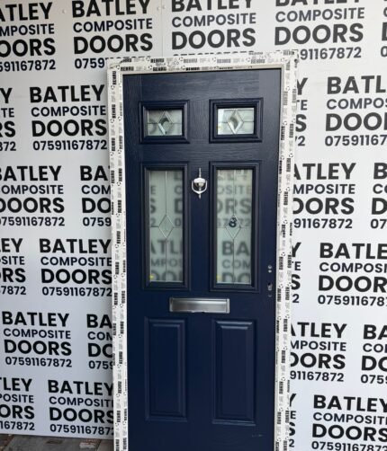 FRENCH NAVY BLUE EXTERNAL COMPOSITE DOOR LEVER HANDLE WITH WHITE FRAME 905X2150MM #2033