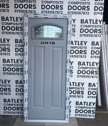 ELEPHANT GREY EXTERNAL COMPOSITE DOOR LEVER HANDLE WITH MATCHING FRAME 877X2061MM #2057