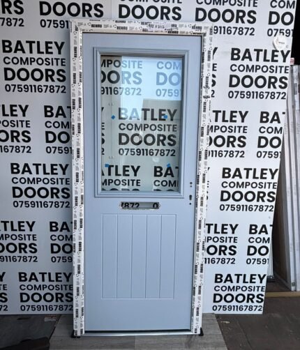 DUCK EGG BLUE EXTERNAL COMPOSITE DOOR LEVER HANDLE WITH WHITE FRAME 900X2112MM #2058