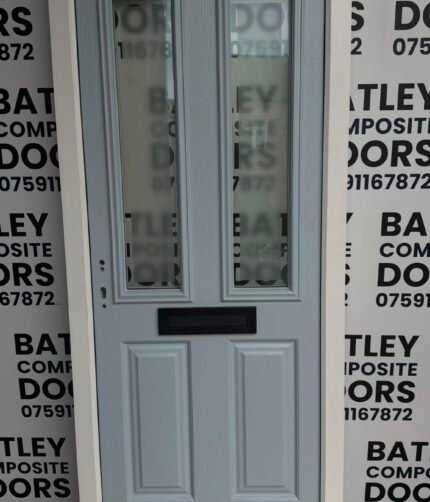 EXTERNAL DUCK EGG BLUE COMPOSITE DOOR WITH WHITE FRAME 875X2085MM #2315